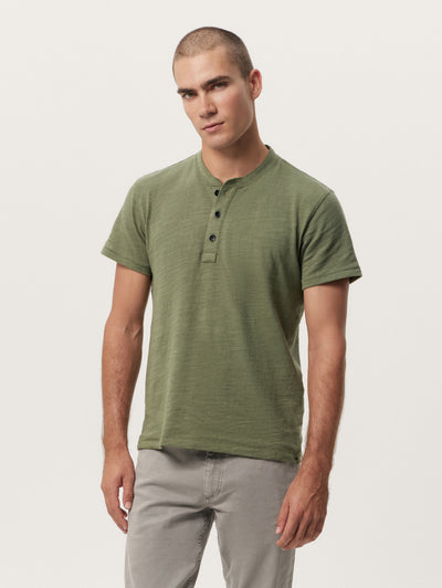 Rag & Bone Green Classic Short Sleeve Flame Henley Close Up