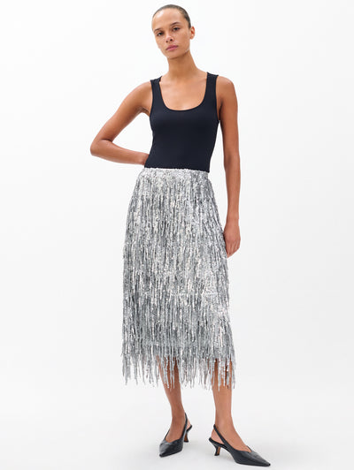 rag & bone women's Gunmetal Billie Sequined Tassel Midi Skirt RA1E25FBMSE full view