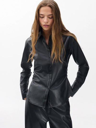 rag & bone women's Black Leah Faux Leather Shirt RA8G25FSMFL front view