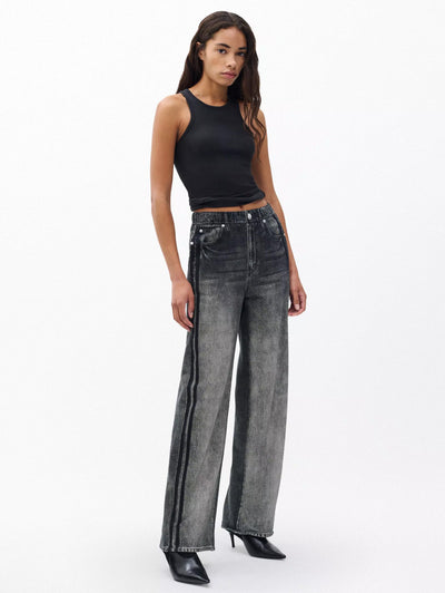 rag & bone women's Washed Black Miramar Wide-Leg Track Pants RC3625F7MTE full view