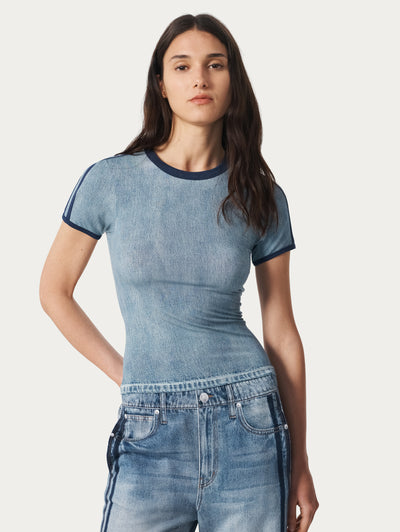 rag & bone women's Coney Miramar Track Baby Tee RC4625PSMJR front view