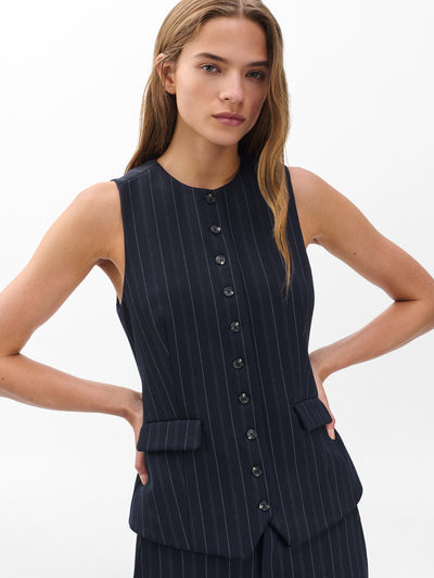 rag & bone women's Navy Multi Irina Long Vest RE8925FV1PW front view