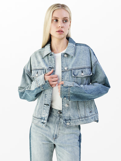 rag & bone women's York Spliced Ryan Denim Trucker Jacket RJ5025FORYS front view