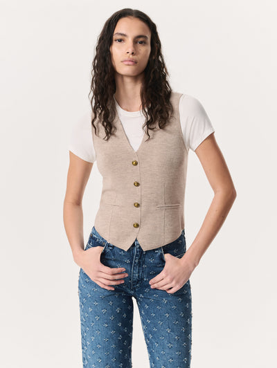 Rag & Bone Dark Taupe Ella Merino Wool-Blend Sweater Vest Close Up