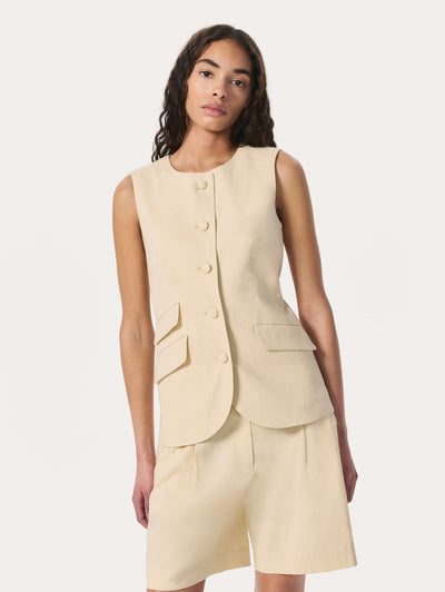 rag & bone women's cream Slade Linen-Blend Vest front view