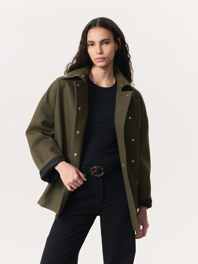 Rag & Bone Army Green Rue Belted Cotton Twill Jacket Close Up