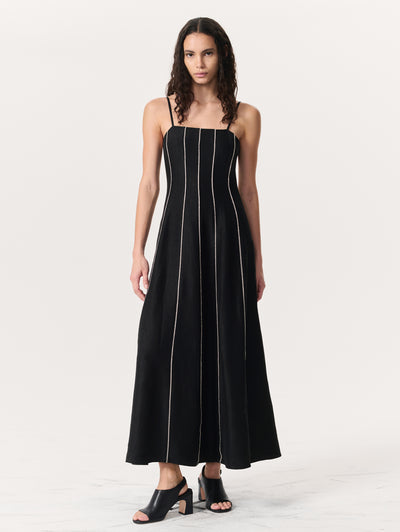 Rag & Bone Black Kennedy Bead-Striped Maxi Dress Front View