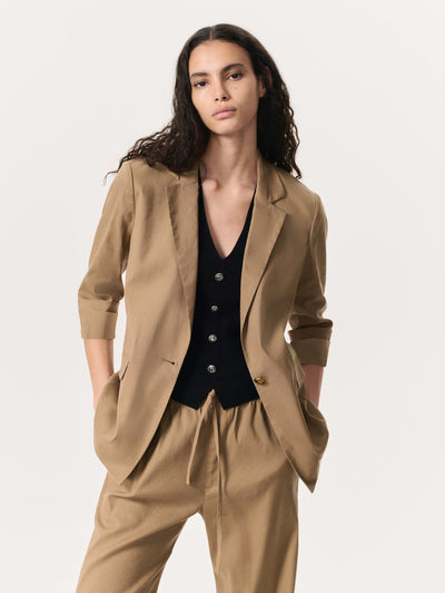 Rag & Bone Brown Jennie Linen-Blend Blazer Close Up