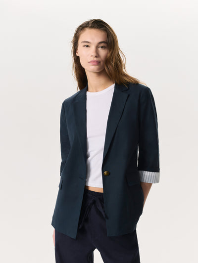 Rag & Bone Blue Jennie Linen-Blend Blazer Close Up