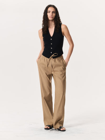 Rag & Bone Brown Logan Linen-Blend Beach Pants Front View