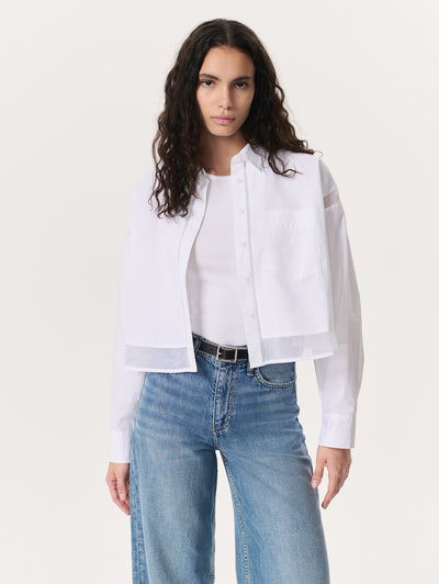 Rag & Bone White Beatrice Cropped Combo Shirt Close Up