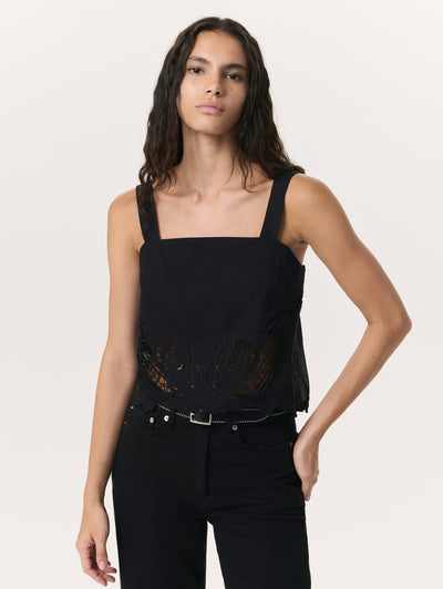 rag & bone women's Black Clem Lace-Trim Poplin Tank Top WAW25SA036LA36 front view