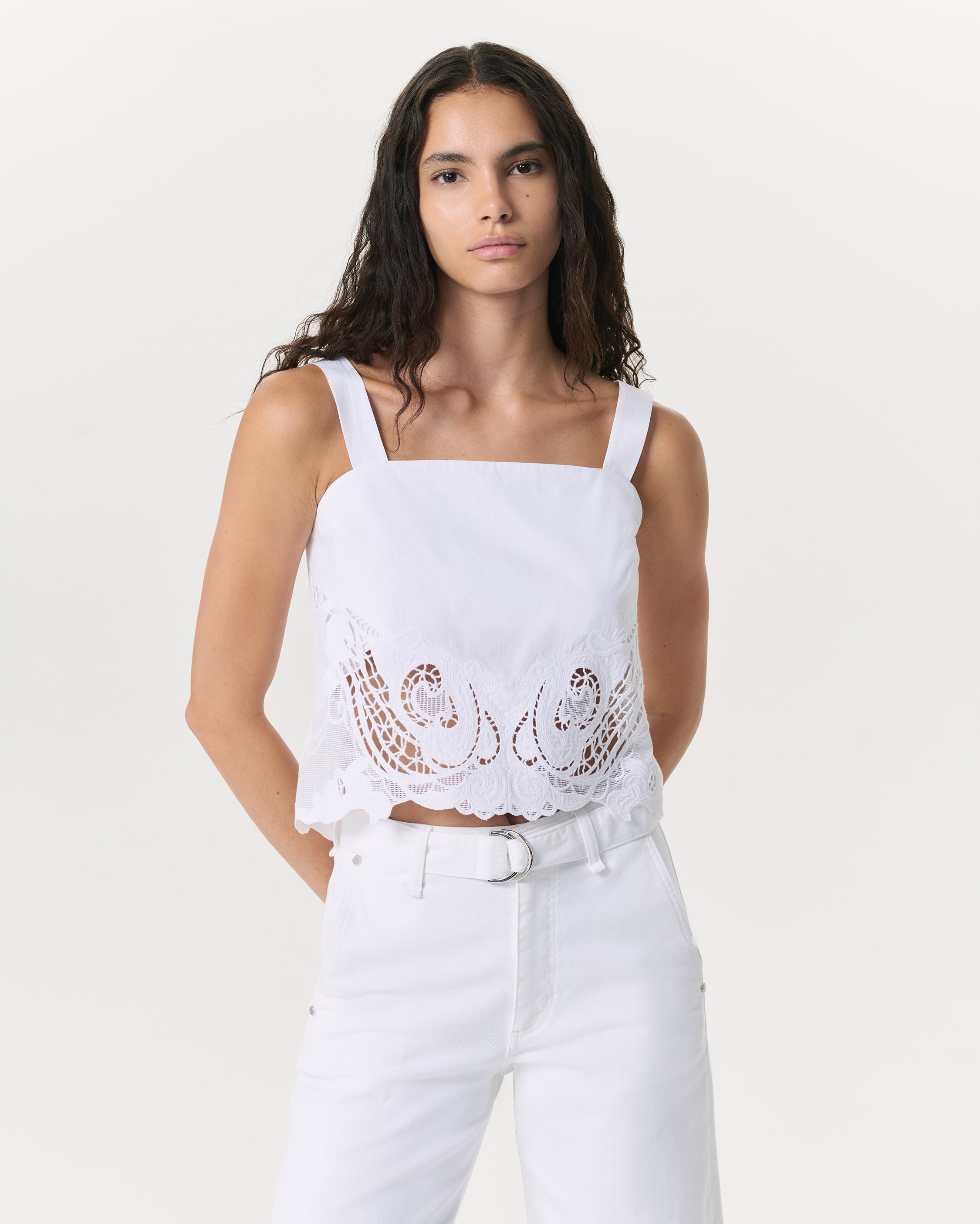 White Clem Lace-Trim Poplin Tank Top | rag & bone