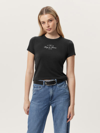 Rag & Bone Black Rb Script Baby Tee Close Up