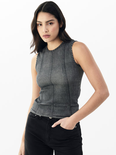 rag & bone women's Black Miramar Rib Muscle Tank WCW25PA0030203 front view