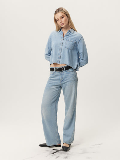 Rag & Bone Blue Featherweight Logan Mid-Rise Wide Leg Front View