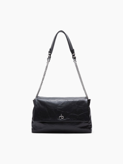 rag & bone women's Black Chelsea Large Flap Bag LE101521 front view