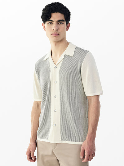 rag & bone men's Ivory Black Harvey Knit Camp Shirt MBS22S013KI13 front view