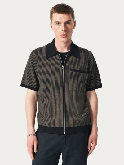 Rag & Bone Mens Zuma Zip Knit Polo Shirt front crop view