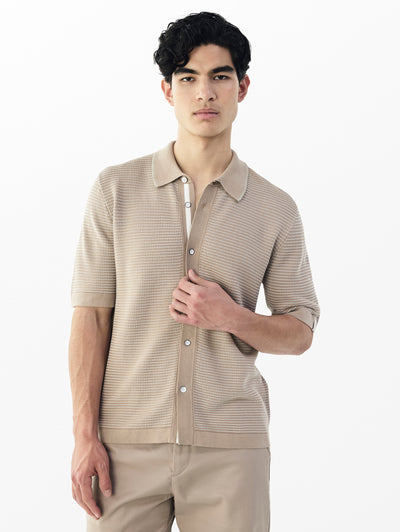 rag & bone men's Light Beige Harvey Jacquard Stripe Shirt MBS25S025BC25 front view