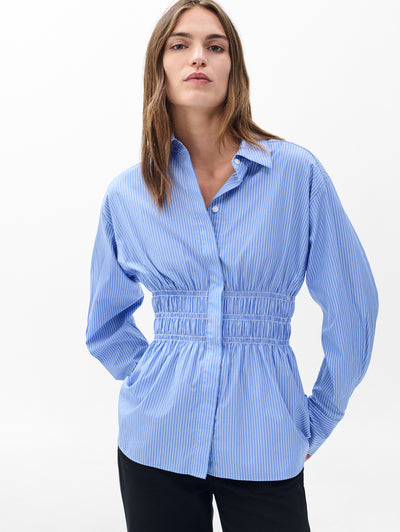 rag & bone women's Blue Stripe Blythe Striped Poplin Shirt RA0B25FSMPO front view