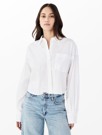rag & bone women's White Marin Cropped Poplin Shirt RA1M25FSMCO front view