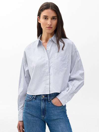 rag & bone women's White Stripe Marin Cropped Striped Shirt RA4M25FSMCO front view