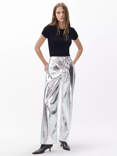 rag & bone women's Silver Logan Faux Leather Pants RA6925F7MFL full view