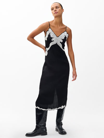 rag & bone women's Black Ann Embroidered Slip Dress RA7525F3MFR full view