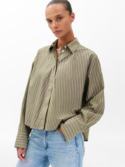 rag & bone women's Green Stripe Martha Striped Poplin Shirt RA8625FSMAC front view