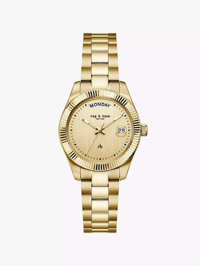 rag & bone women's Gold Lex Day Date Bracelet Watch, 34mm RBL250001 front view