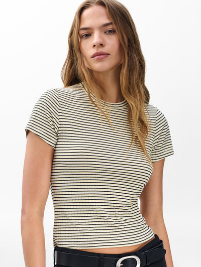 rag & bone women's Ivory Black Luca Striped Baby Tee RE1A25FT1GW front view