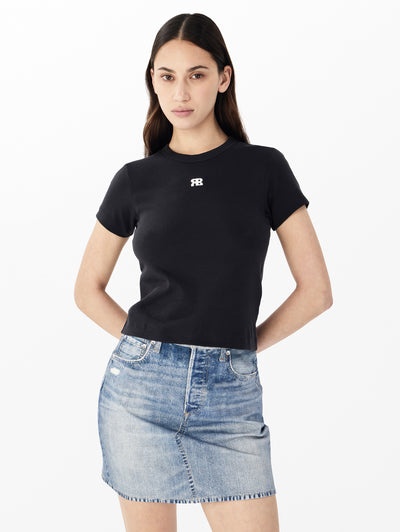 rag & bone women's Black rb Logo Baby Tee RE4E25FT3PW front view