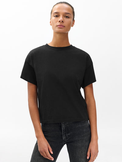 rag & bone women's Black Kelly Boxy Cotton Tee RE8625FT3KW front view