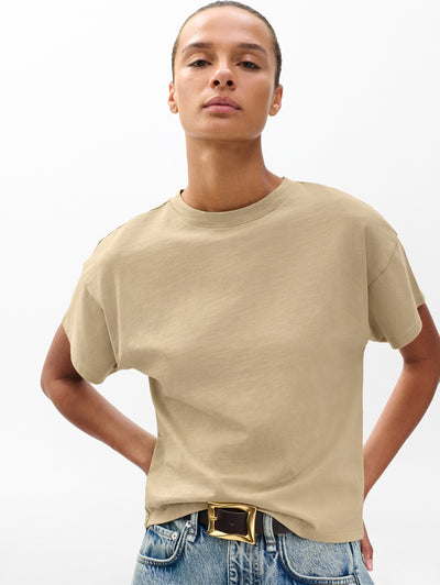 rag & bone women's Desert Taupe Kelly Boxy Cotton Tee RE8625FT3KW front view