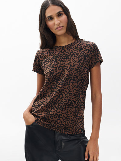 rag & bone women's Brown Multi Leopard-Print Cotton Tee RE8K25HT3SW front view
