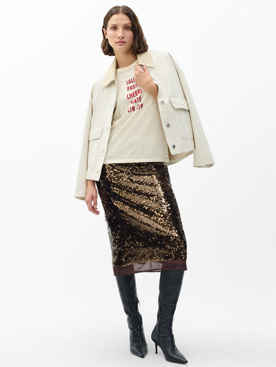 rag & bone women's Coffee Lucy Sequined Skirt RE9E25HB1RW full view