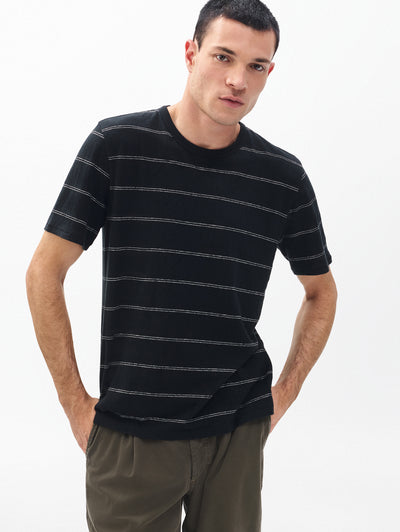 rag & bone men's Black Classic Striped Tee RF0225HT2HM front view