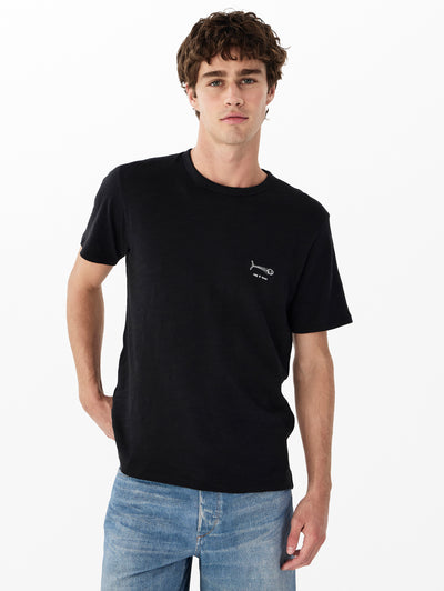 rag & bone men's Black Fish Bone Embroidered Tee RF3825FT2GM front view
