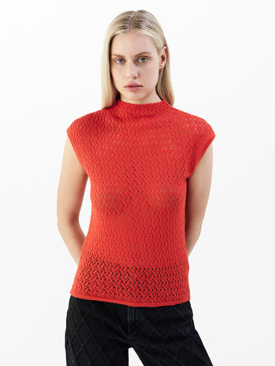 rag & bone women's Bright Orange Tana Merino Wool Knit Top RG2A25F6MMN front view
