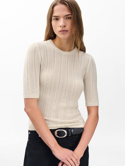 rag & bone women's Oatmeal Francesca Merino Wool Tee RG5625F6MMN front view
