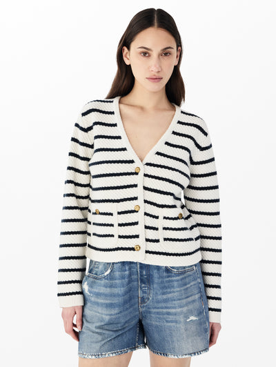 rag & bone women's White Multi Peggy Striped Wool Cardigan RG9225F6MWL front view