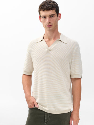 rag & bone men's Desert Sand Harvey Knit Johnny Collar Polo front view