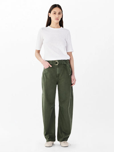 rag & bone women's Dark Olive Stone Charlie Belted Barrel Jeans RJ1525F1ROS full view
