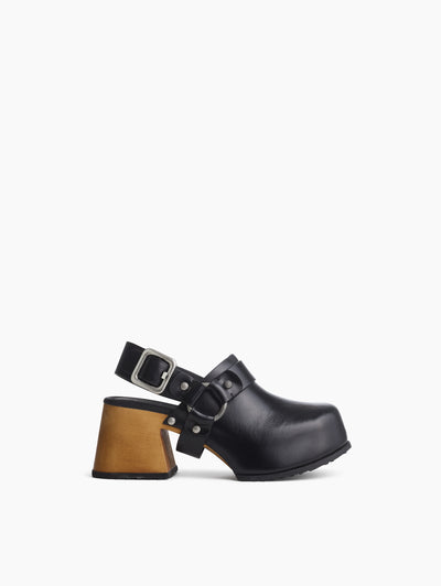 rag & bone women's Black Farrah Leather Harness Clogs RP5525F563L side view
