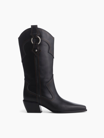 rag & bone women's Black Joni Leather Cowboy Boots RP6025F558L side view