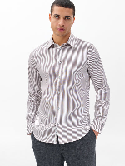 rag & bone men's Coffee Stripe Patrick Poplin Shirt RV7B25FSMPL front view