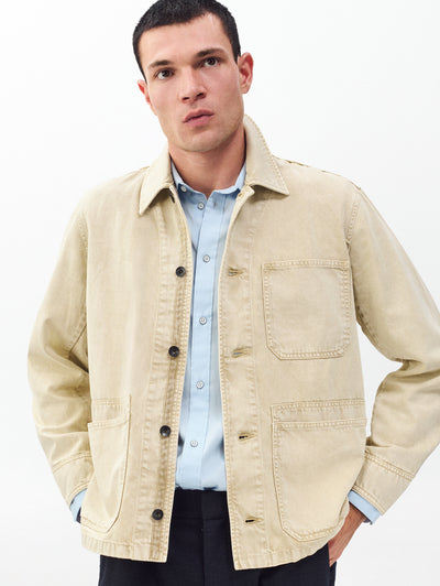 rag & bone men's Stone Beige Tribeca Denim Chore Jacket RX1125H4RTB front view