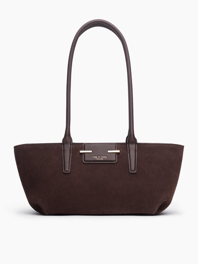 rag & bone women's Chocolate Realm Suede Satchel SD100105 front view