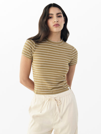 rag & bone women's Khaki Multi Luca Stripe Rib Baby Tee WAC25ST031L931 front view